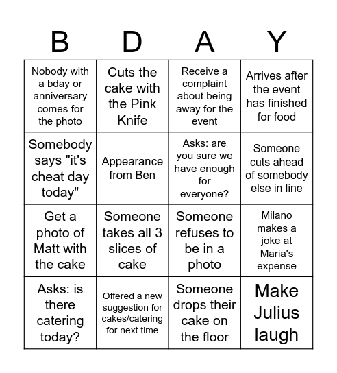 MG Birthday & Anniversary Celebrations Bingo Card