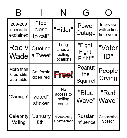 2024 Election Night Bingo ! Bingo Card