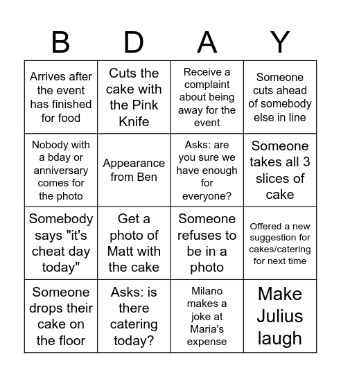 MG Birthday & Anniversary Celebrations Bingo Card