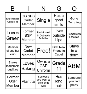 CADETS Bingo Card