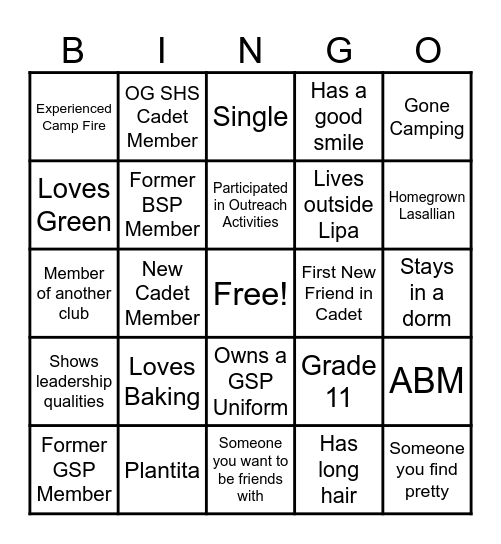 CADETS Bingo Card