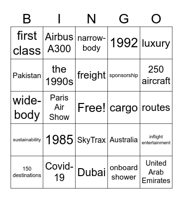 History of Emirates Bingo Card