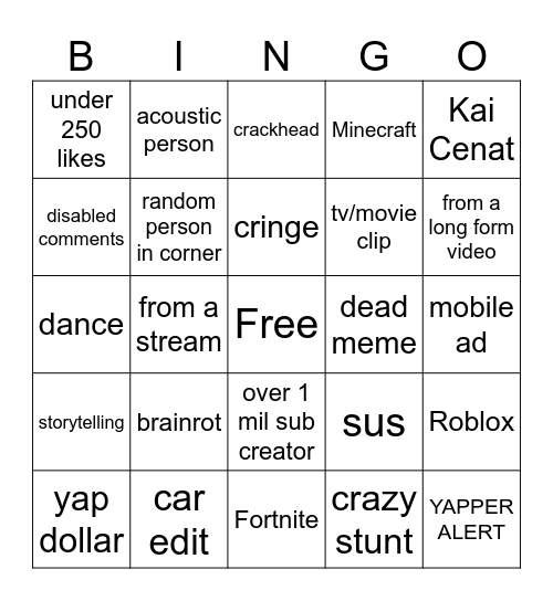 short form video content Bingo Card