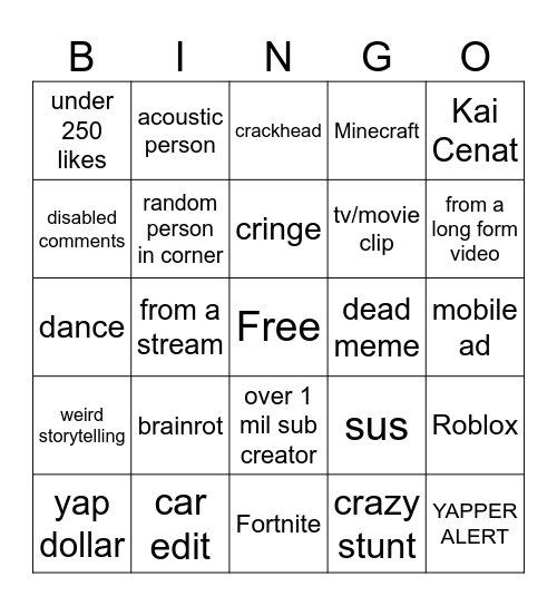 short form video content Bingo Card