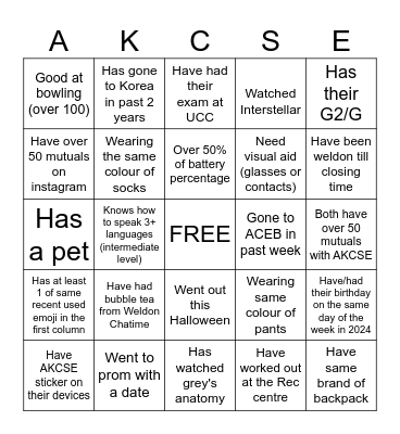 AKCSE Bingo Card