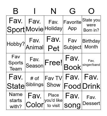 Untitled Bingo Card
