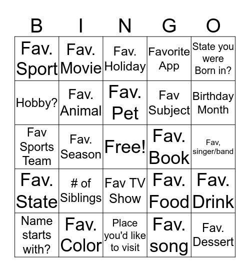 Untitled Bingo Card