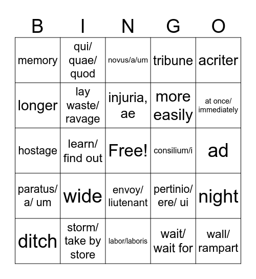 Henle Unit 6 Bingo Card