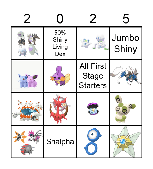 Shiny Goals 2025 Bingo Card