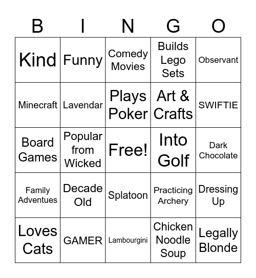 Juliette's Pen Pal Bingo Card