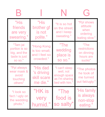 Mannie's Bet Bingo Card