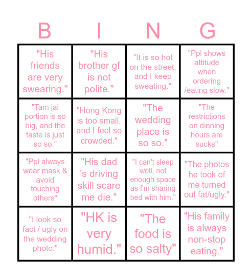 Mannie's Bet Bingo Card