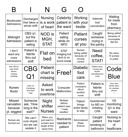 NURSE Bingo Card