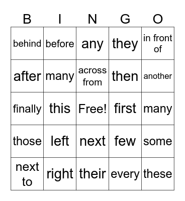 Sight Words Bingo Card