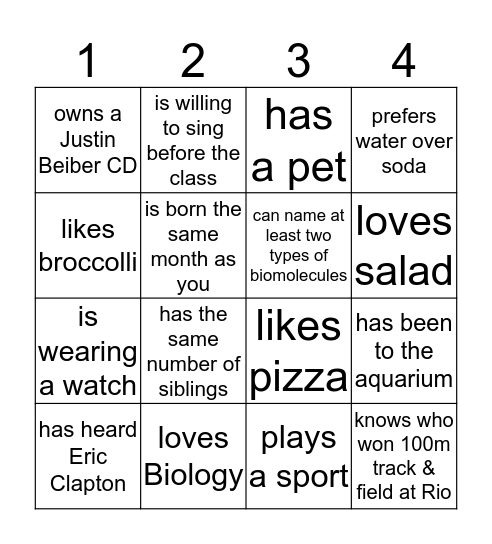 Getting to know you  Bingo Card