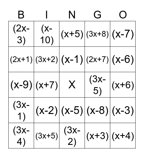 Factorisation Bingo Card