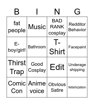 CRINGE Bingo Card