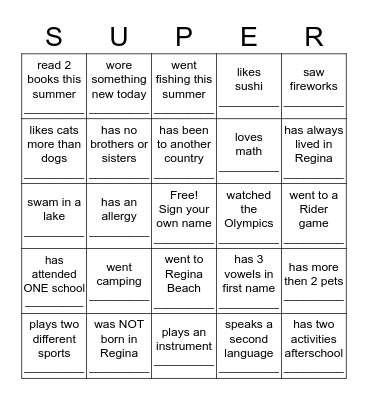 Find someone in our class who............                     Bingo Card