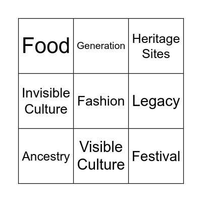 Cultural Heritage Bingo Card