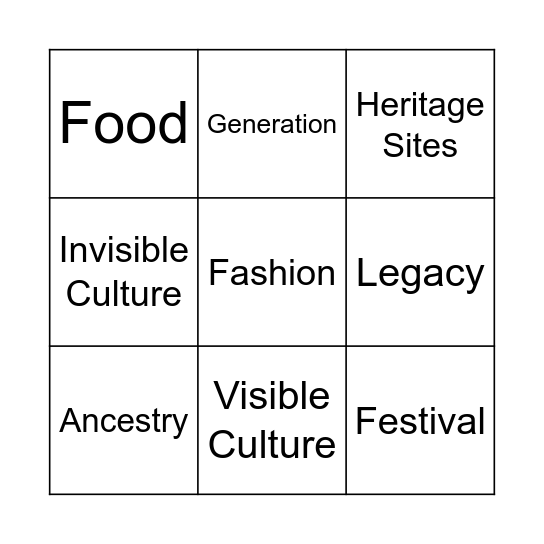 Cultural Heritage Bingo Card