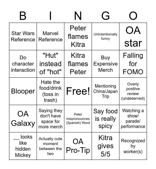 Ordinary Adventures Bingo Card