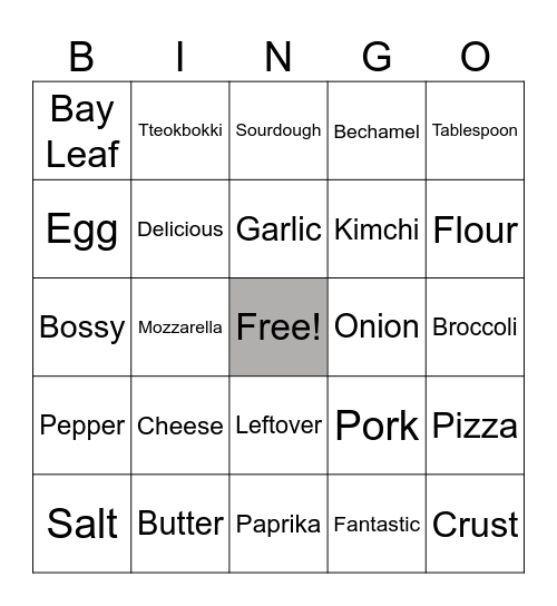 Cooking Bingo Card