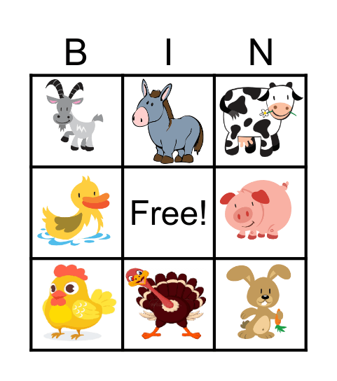 FARM ANIMALS Bingo Card