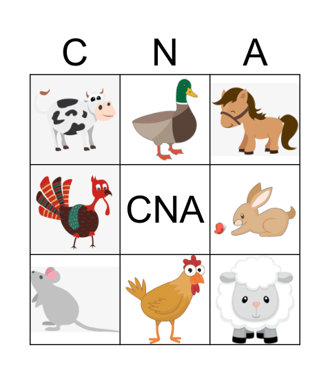 FARM ANIMALS Bingo Card