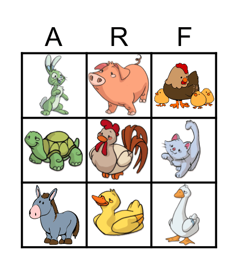 Farm Animals Bingo Card