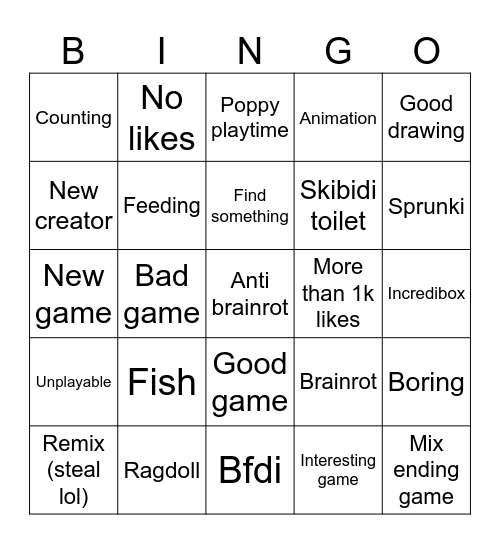 Castle Bingo Card