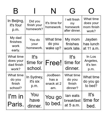 Time Bingo Card