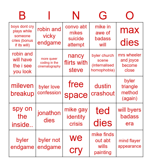 stranger things season 5 Bingo Card