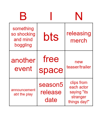 stranger things day Bingo Card