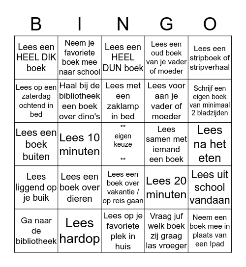 Boeken Lees Bingo Card