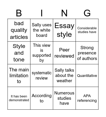 Thursday Class Week 2 Bingo Card