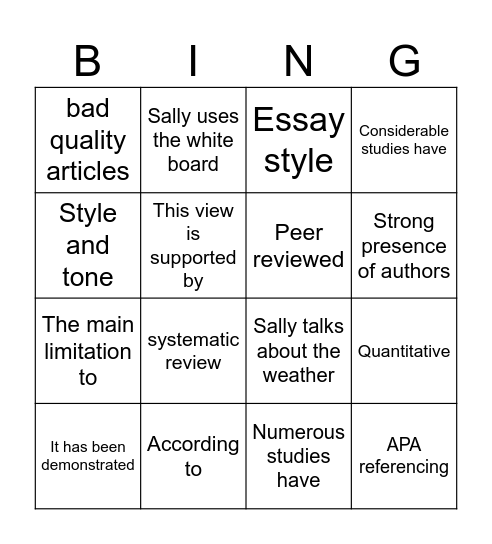 Thursday Class Week 2 Bingo Card