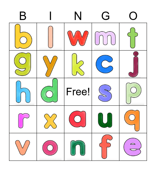 lowercase alphabet Bingo Card