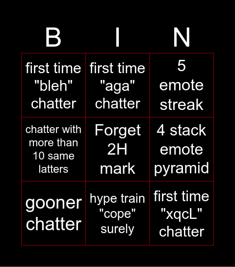 Untitled Bingo Card