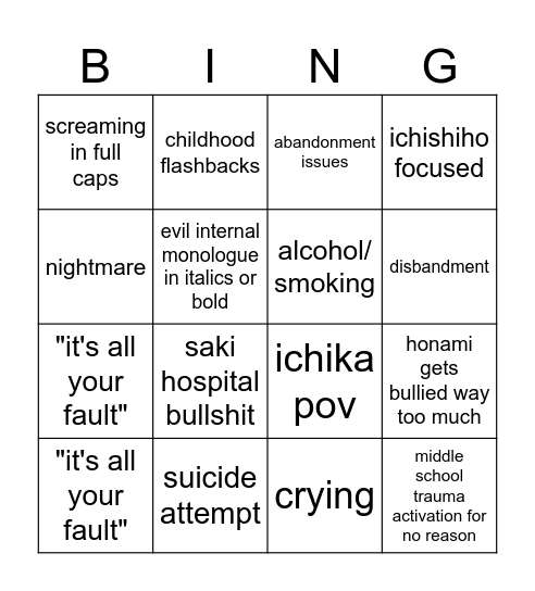 leoneed angst fic bingo Card