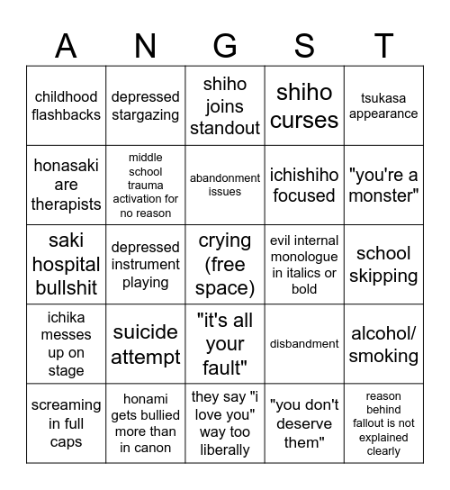 leoneed angst fic bingo Card