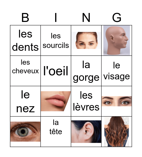 Les parties du corps Bingo Card