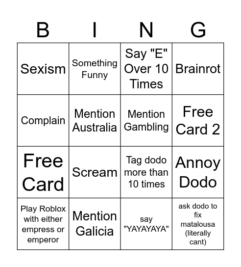 W.I.R Bingo Card