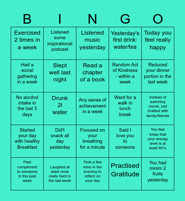 Energy Bingo Card