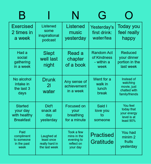 Energy Bingo Card