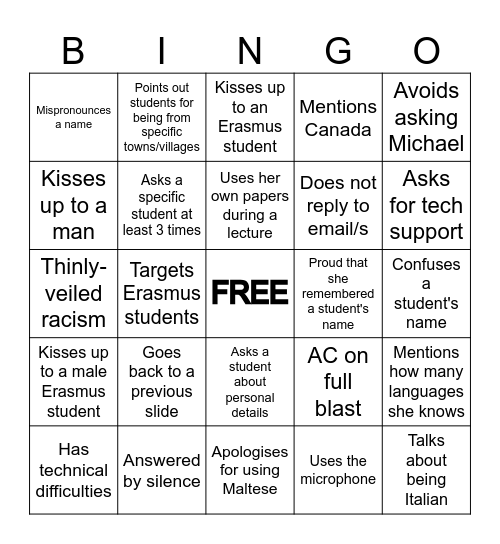 Sciriha Bingo Card