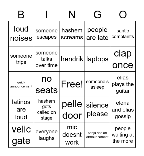 assembly Bingo Card