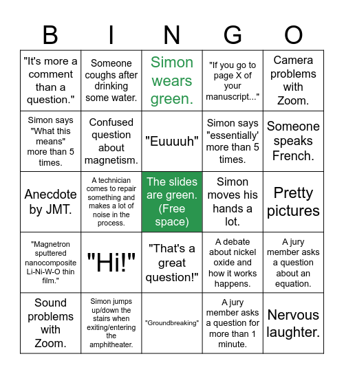 Simon's PhD bingo 2 Bingo Card