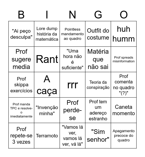 Cálculos Pb Bingo Card