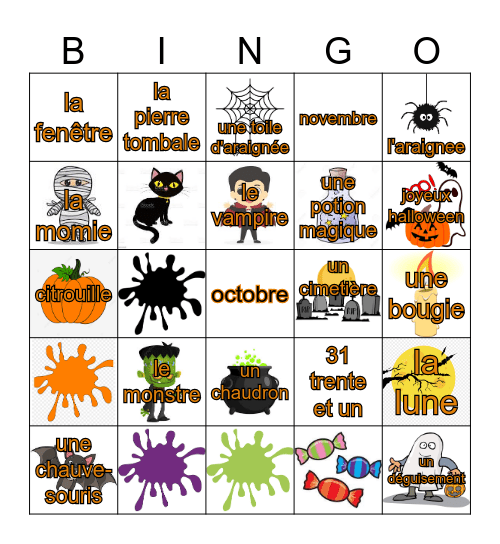 Halloween - Fransk Bingo Card