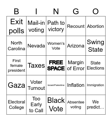 Presidential Election Bingo 2024! Bingo Card